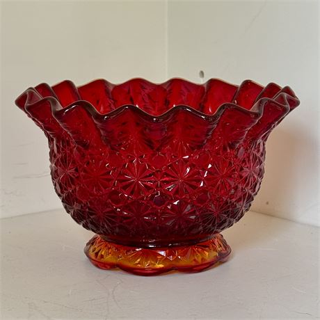LE Smith Amberina Daisy and Button Glass Bowl