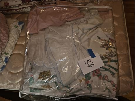 Full Size Bedding Lot:Pastel Iris Sheets Pillow Case + Lady Lepperell Pink Drape