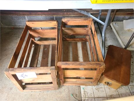 (2) Wood Fruit Crates & Small Bench