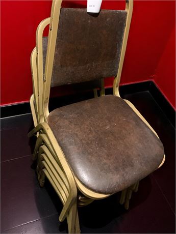 Stackable Brown Padded Chairs With Metal Frame - Set of 6 (Vintage)