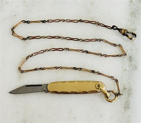 Simmons Gold Filled Pocket Knife Watch Fob with Chain