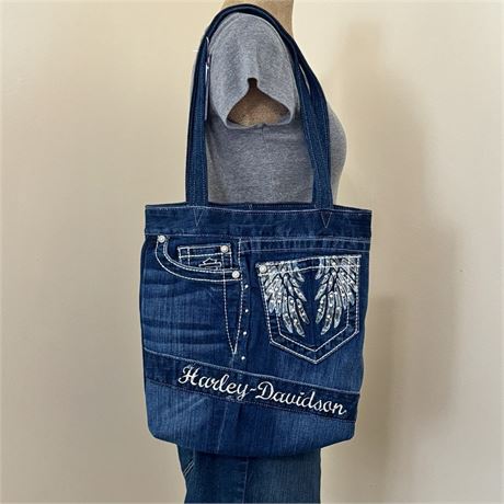 NEW Harley Davidson Upcycled Denim Tote, Purse, Shoulder Bag!