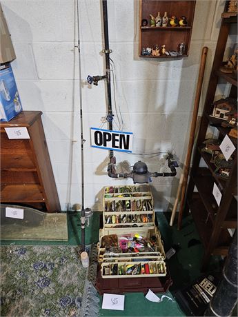 Mixed Fishing Lot:Tackle Box / Lures / Daiwa Rod / Pflueger Pelican Reel & More