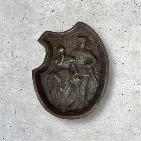 Vintage Embossed Cast Iron Risque "Naughty" Double Sided Small Ashtray