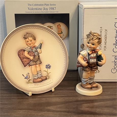 Hummel Goebel Valentine Joy 1979 Collector's Club Figurine & Plate