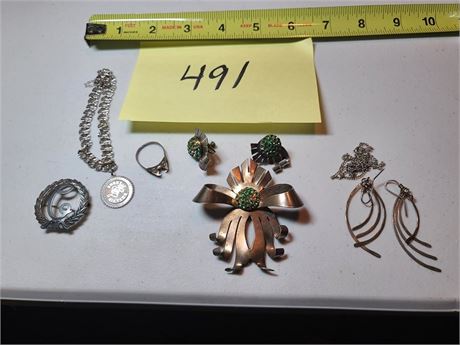 Sterling Lot Pin & Earring Set & More  1.77ozt