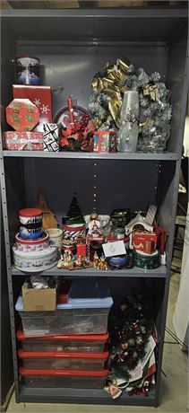 Christmas Lot: Figurines, Lights, Faux Floral, Wreath, Tins & More