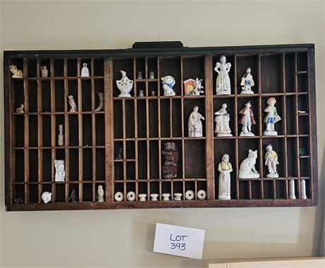 Wood Printers Drawer With Miniature Collectibles , Wade, Japan & More