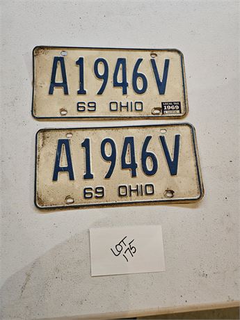 Vintage 1969 Ohio License Plate Set