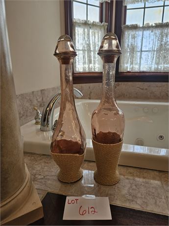 Pink Art Glass Bottles with Braided Wrap - 19" H