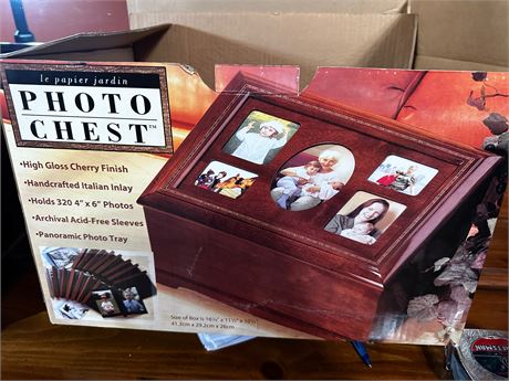 New in Box, Cherry Wood Photo Chest