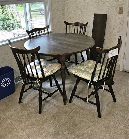 MCM Table With Four Windsor Style Fiddle Back Wood Chairs