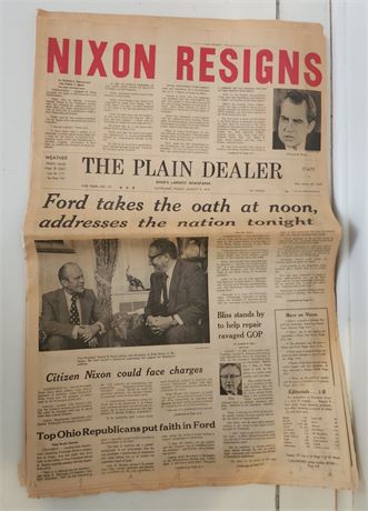 The Plain Dealer " Nixon Resigns" Newspaper