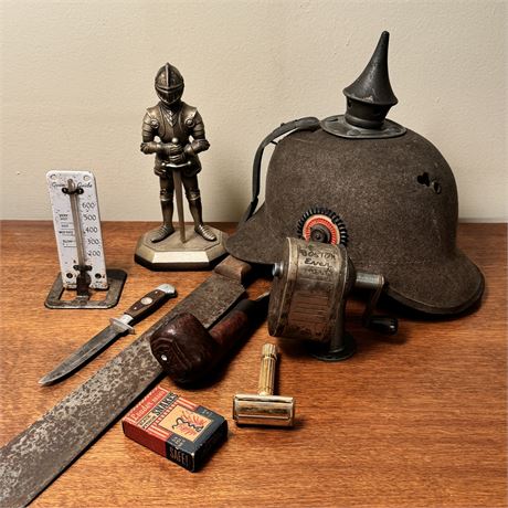 Vintage Collectibles Lot w/ Briar Pipe, Boston Pencil Sharpener and More