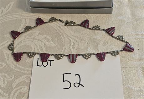 Vintage Czech Pressed Glass & Marcasite 1930's Era Necklace