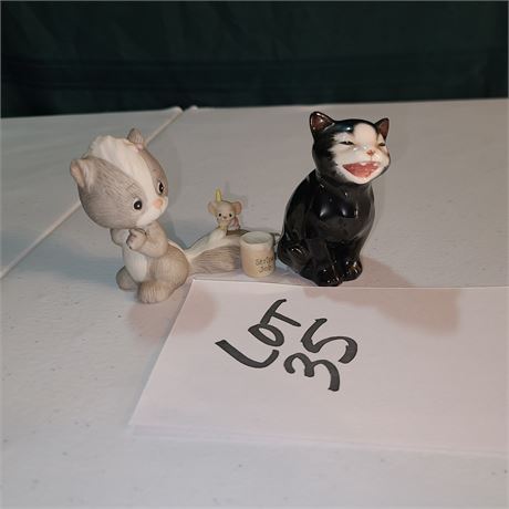 Royal Doulton "Lucky" Black Cat Figurine & Precious Moments 1987 Skunk Figurine