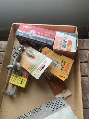 Automotive Lot - Vintage Ford Car Radio,NGK Spark Plugs, Fram Air Filter & More