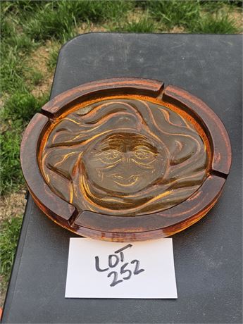 MCM Blenko Orange Sun Face Large Ash Tray