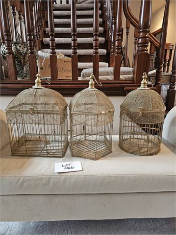 Ornate Brushed Gold Decorative Bird Cages (x 3)
