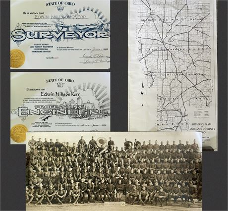 AWESOME Historical LOT- Familial Engineers WWI Photo, Certs & Ashland County MAP