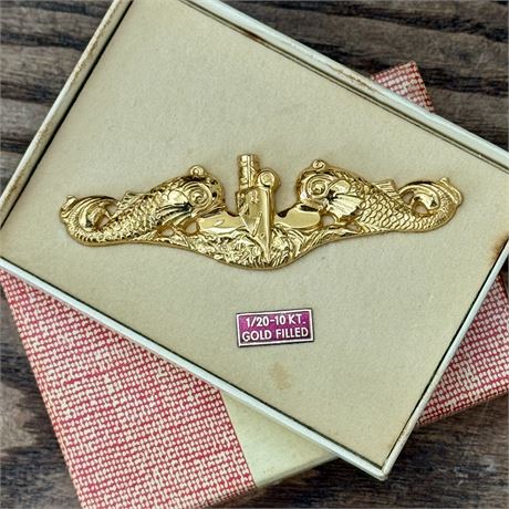 VTG Original US Navy Submarine Warfare Officers Insignia Pin 1/20 10k GF