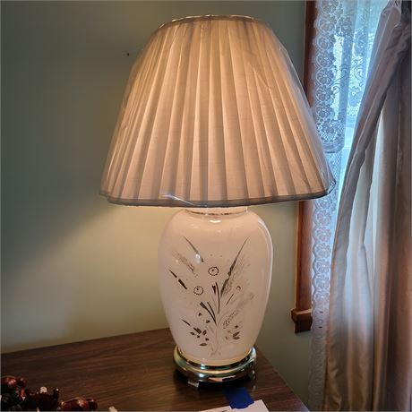 White Floral Painted Table Lamp