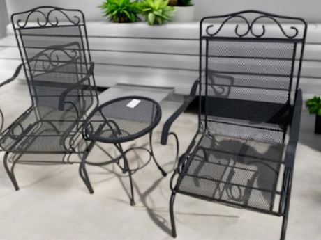 Wrought Iron Small Side Patio Table & Two Chairs