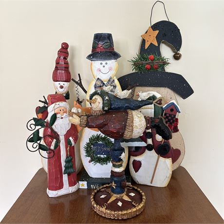Festive Folk Art Style Snowman Decorations