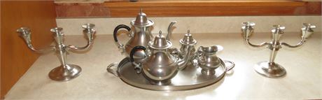 Pewter Serving Set, Candleholders