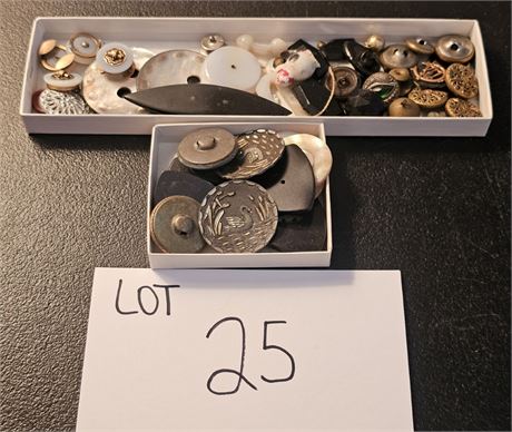 Antique Mixed Victorian Buttons- Metal, Glass, Mother Of Pearl & More