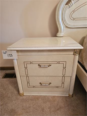 High Gloss White Gold Trim Wood Night Stand