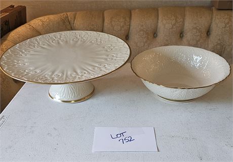 Lenox Pedestal Cake Plate & Lenox Serving Bowl