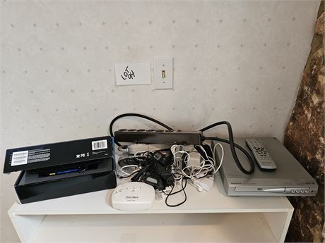 Mixed Electronics Lot:Netgear Router/DVD Player/Power Strips/Misc. Cords & More