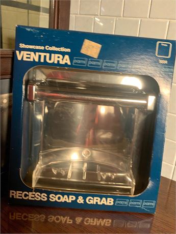 Chrome Ventura Recess Soap & Grab Bar, Bathtique Wall Mount Toilet Paper Holder