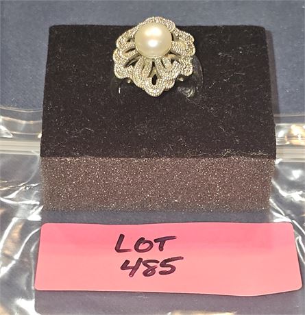 Sterling Sz 10 Faux Pearl Ring