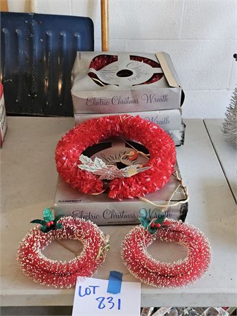 Vintage Electric Wreaths & Two Red Bottle Brush Wreaths