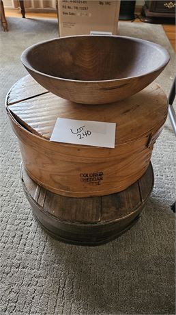 Vintage Wood Cheese Boxes & Antique Wood Batter Bowl