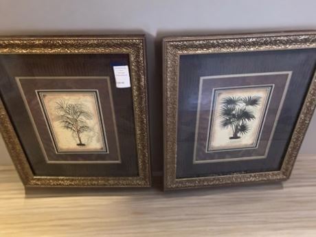 Ornately Framed Tropical Tree Wall Art - Lot of 2