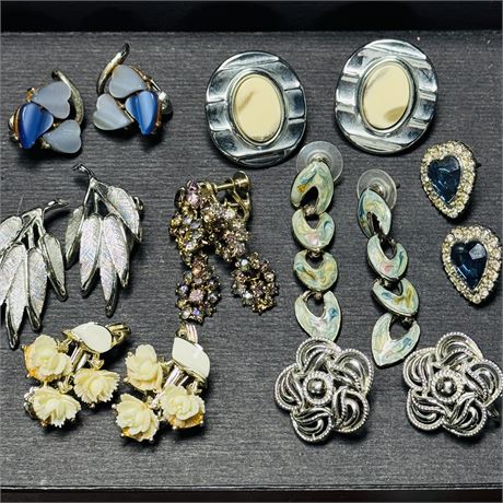 Vintage Silver-Tone Earrings Lot - Rhinestone, Enamel, Designer, Etc.