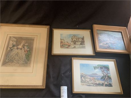 Framed Wall Art Lot - Les Adieux (The Farewells), Venetian Bridge Lithograph