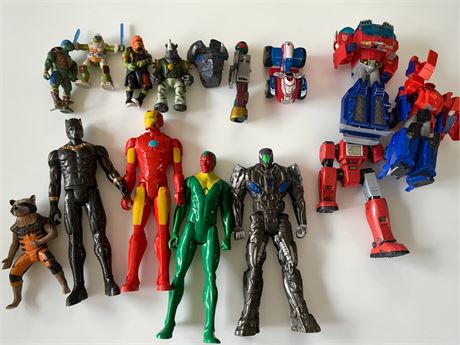 Marvel Action Figures - Iron Man, Black Panther, Rocket Raccoon, Transformers