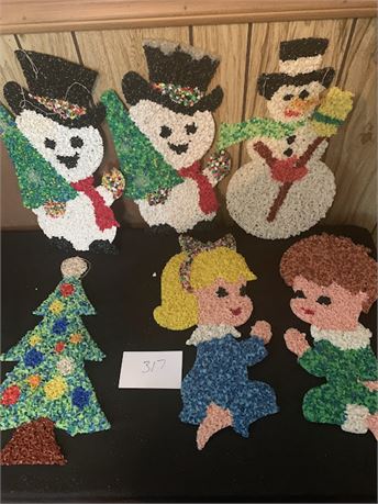 Melted Plastic Popcorn Vintage Holiday Decor Angels Christmas Tree Snowmen