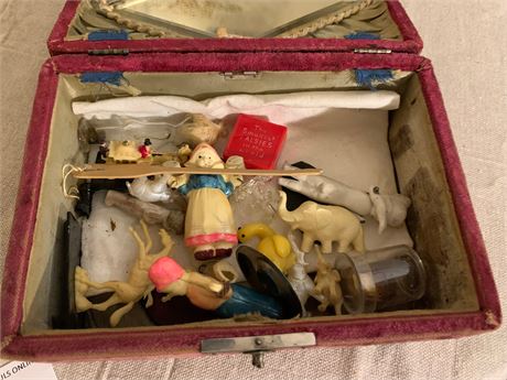 Velvet Jewelry Box Celluloid Horse Carriage, Dutch Boy & Girl Water Carriers