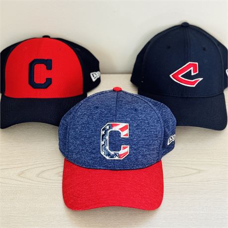 Men's New Era Cleveland Indians Baseball Flexfit Hats - Size Medium/Large