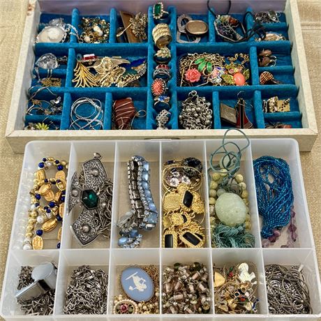 Jewelry Box & Storage w/ Signed, GF, Sterling & Vintage Costume Jewelry