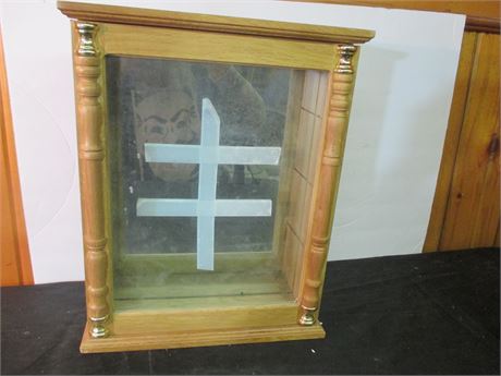 Vintage Wood 17" Glass Door Mirror Back Display Cabinet