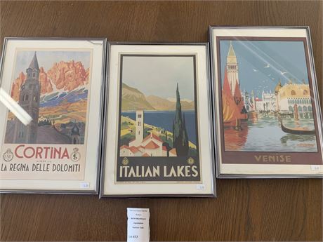 Framed Travel Prints Set of 3 - Italian Lakes, Cortina, Venice