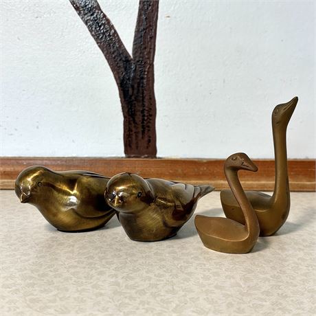 Brass Bird and Swan Figurines