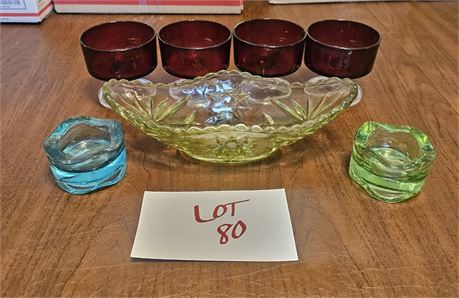 Arcoroc Luminarc Cavalier Ruby Glass Sherberts, Anchor Hocking Green Banana Boat