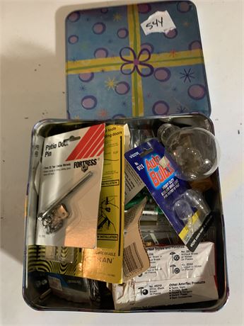 Drawer Cleanout - Hardware Items in Metal Tin